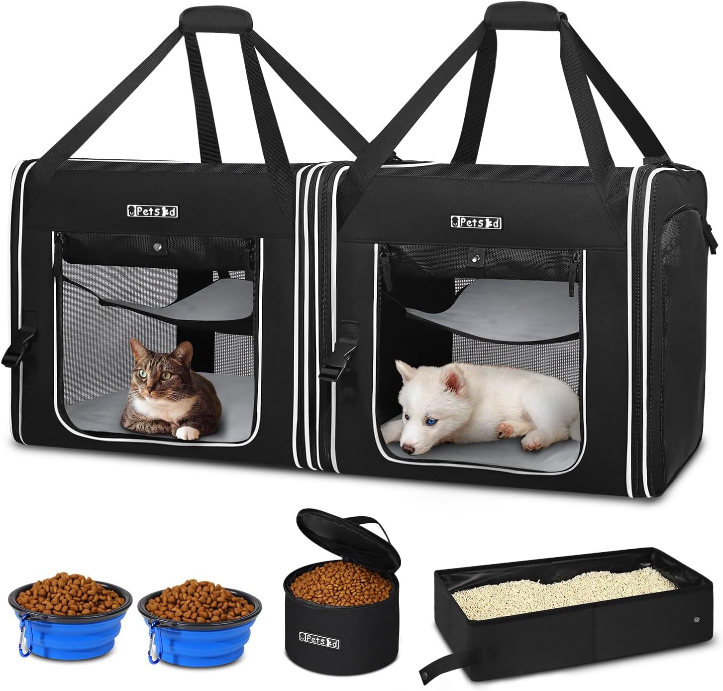 Portable Double Cat Carrier with Litter Box for Travel Needs