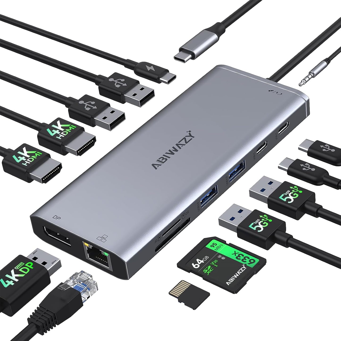 USB C Hub Docking Station for Dual Monitor Setup 14 in 1