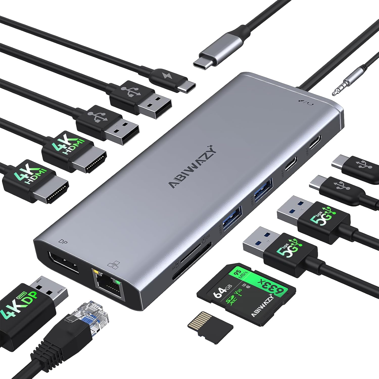 USB C Hub Docking Station for Dual Monitor Setup 14 in 1