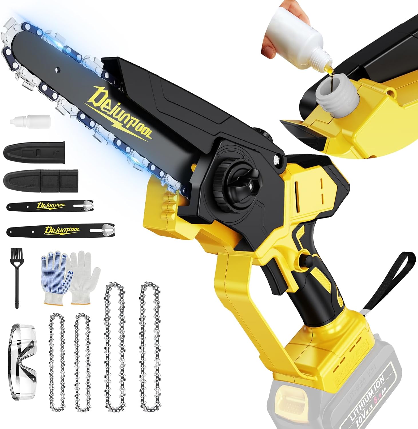 Cordless Mini Chainsaw for Dewalt 20V MAX Battery - 6 & 8 Inch