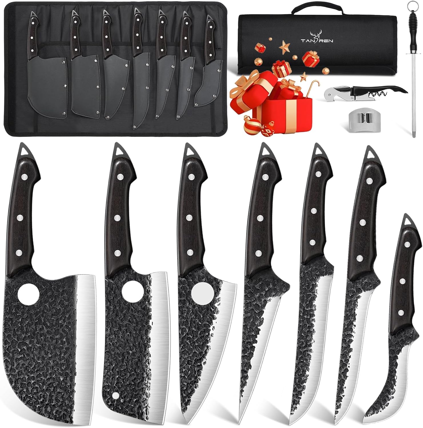 TAN REN Butcher Knife Set for Meat Cutting - 7PCS Gift