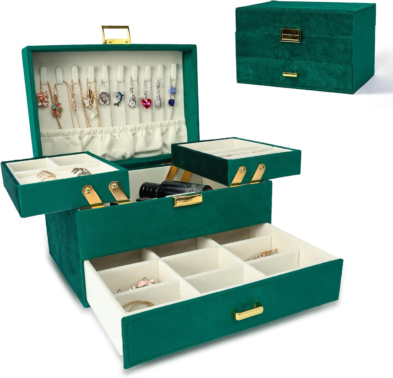 Dajasan Jewelry Box for Women - 3 Layers Velvet Organizer