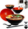 4 Ramen Bowls Set with Spoons and Chopsticks for Asian Cuisine