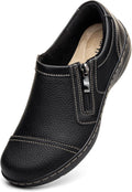 Women's Lightweight Leather Loafers for Work - Cushioned Slip On