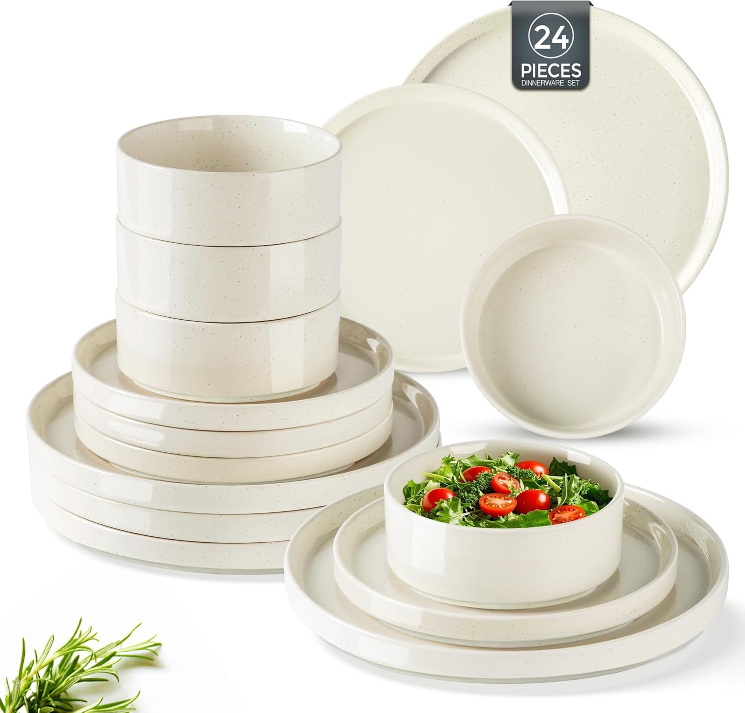 GBHOME Dinnerware Set for 8, 24 Piece Stoneware Set