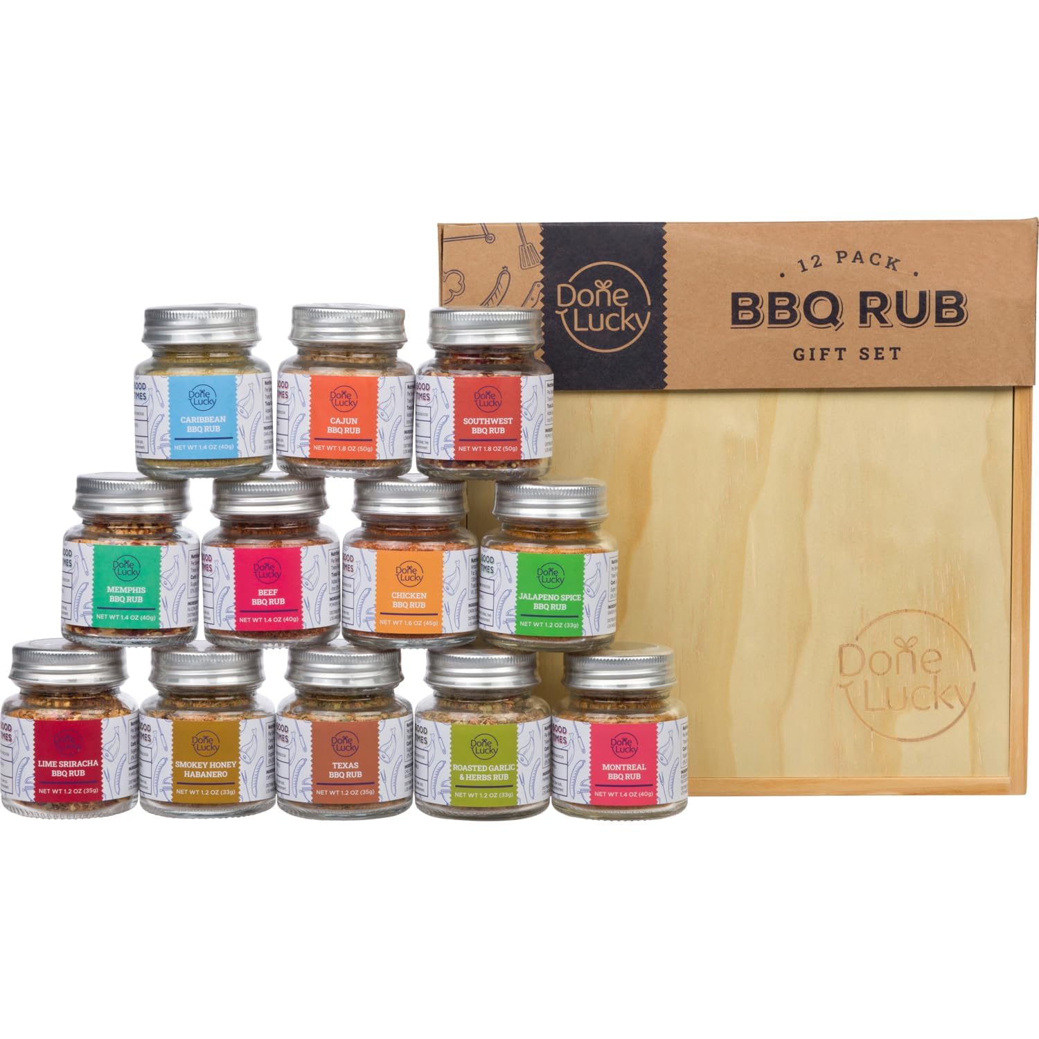 BBQ Rub Gift Set - Unique Barbecue Seasonings in Wooden Box