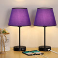 Bedside Lamps with USB Ports Set of 2 - Purple Fabric Shades