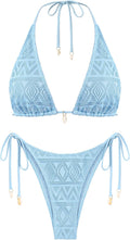 ZAFUL Triangle Multiway Fishnet Tie Side Bandeau Halter Bikini Set