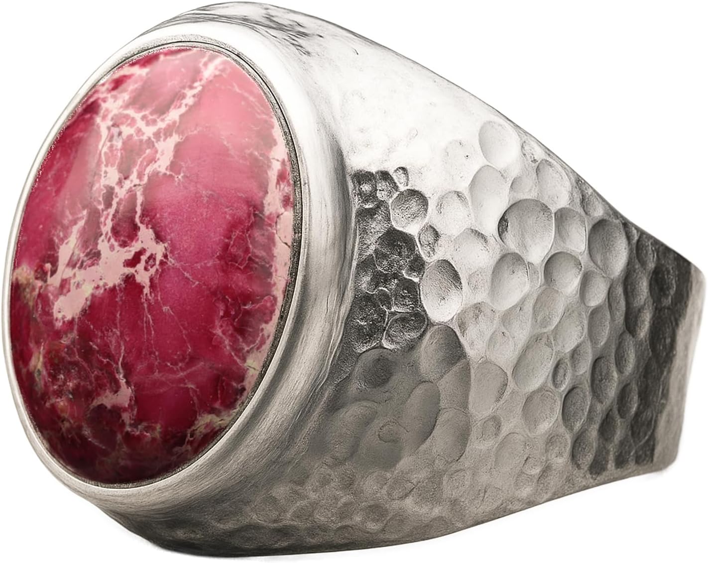 Natural Aventurine Crystal Ring for Men in Hammered Silver