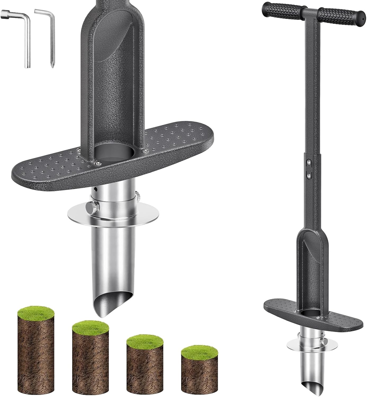 Grass Plugger Tool with Adjustable Depth for Easy Planting