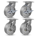 6in x 2in Cast Iron Industrial Casters Set of 4 - 5000 lb Capacity