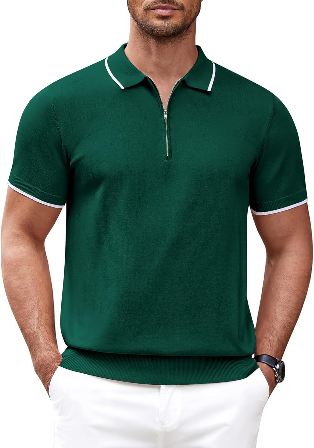 Stylish COOFANDY Men's Zipper Polo Shirt for Casual Wear