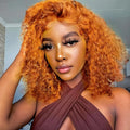 14 Inch Ginger Curly Bob Wig 13x6 Frontal Lace Wig - Natural Volume