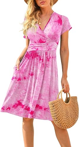 LILBETTER Women's Summer Casual Short Sleeve V-Neck Dress