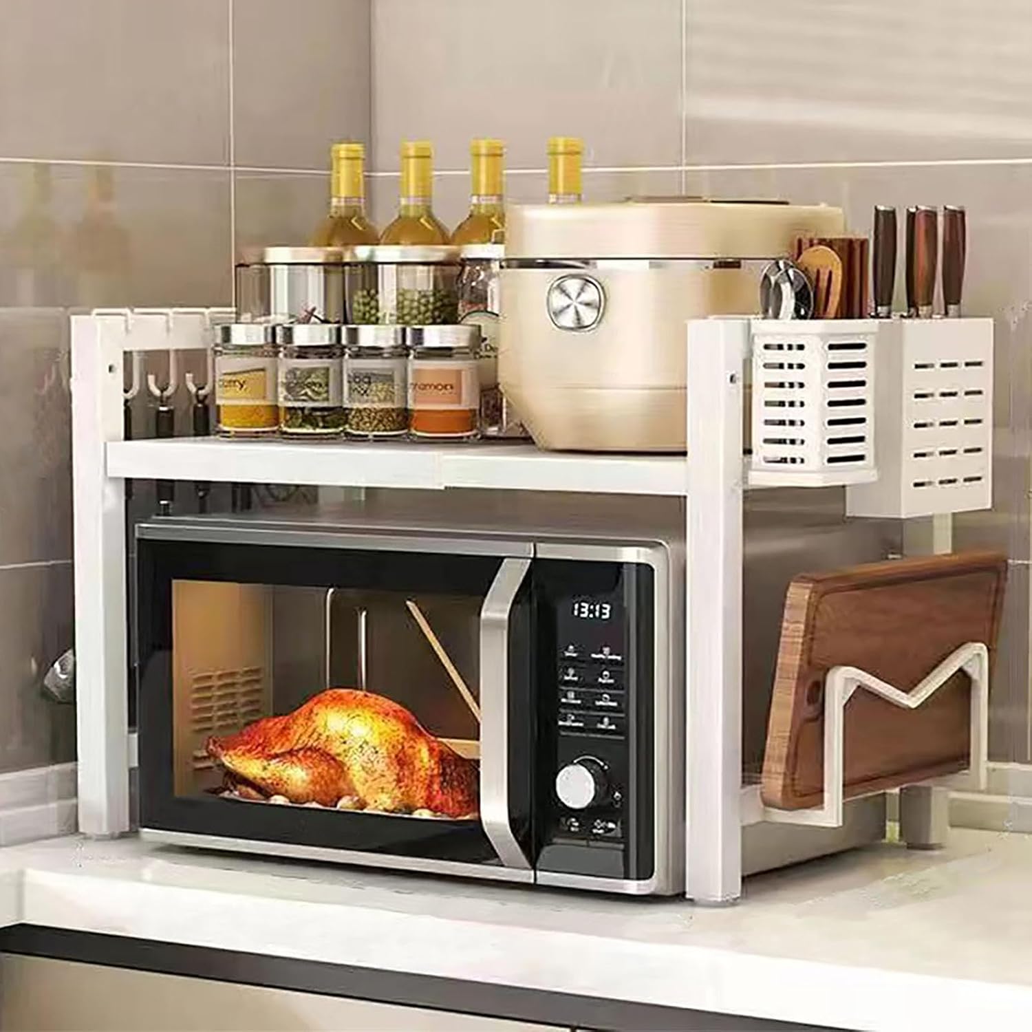 Space-Saving Microwave Stand with Storage & Hooks by Homgertu
