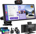 10.26 in Wireless CarPlay Screen with 3-Channel 4K Dash Cam - Portable
