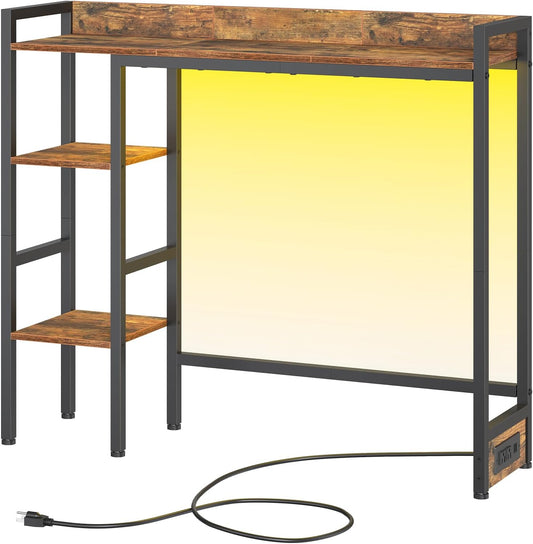 Space-Saving Desk Bookshelf with Outlets & Light Strip