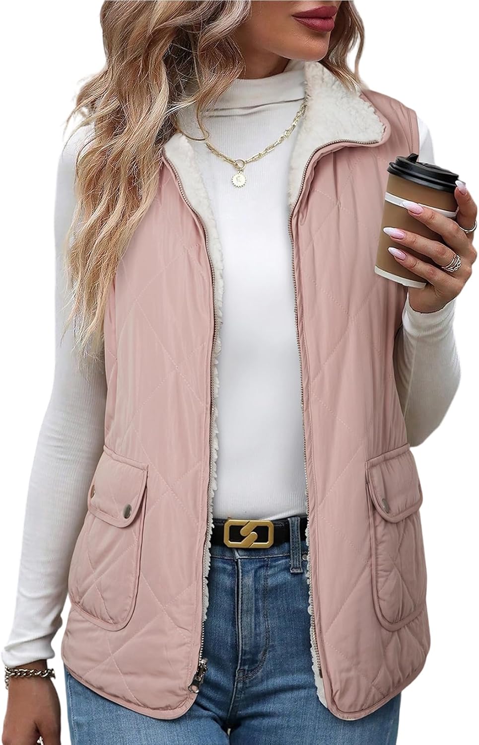 SHEWIN Women Puffer Vest Casual Stand Collar Sleeveless Jacket