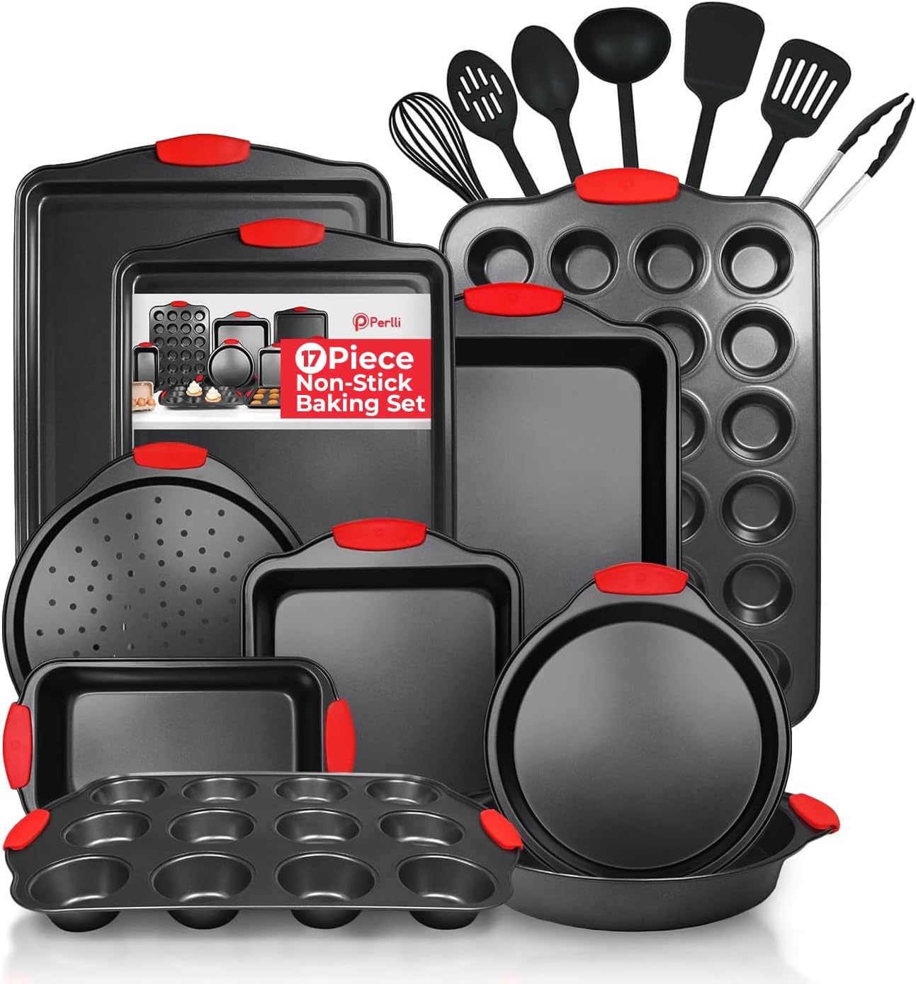 PERLLI Non-Stick 17-Piece Baking Pan Set for Every Baker