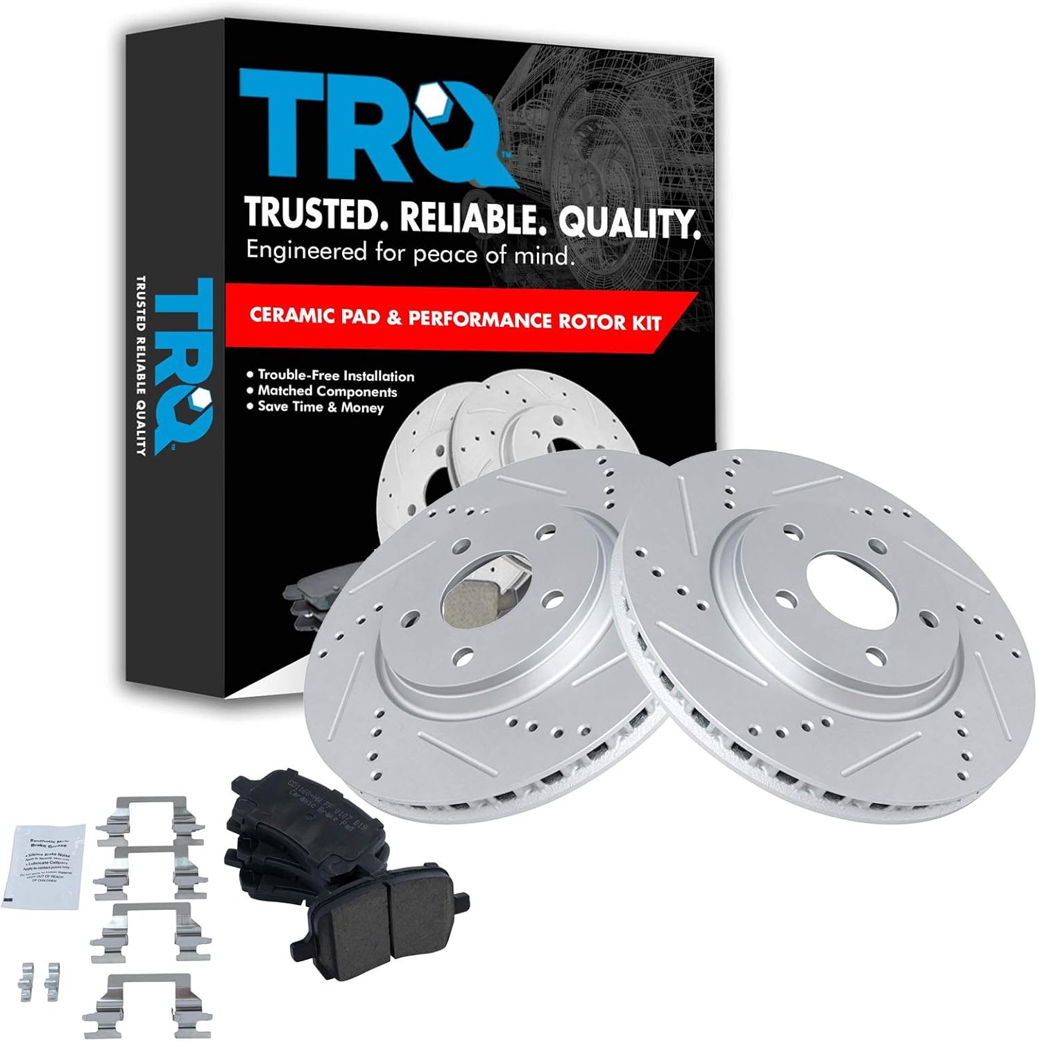 Performance Drilled Slotted Brake Rotor Ceramic Pad Front Set