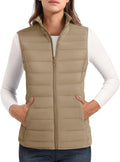 Women's Puffer Vest Lightweight Stand Collar Zip 4 Pockets - Puffy