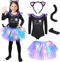 Light Up Black Cat Costume for Girls Ages 3-9 - Playful LED Tutu