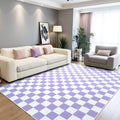 Purple and White Checkered Rug 6x9 Area Rug - Washable Low Pile
