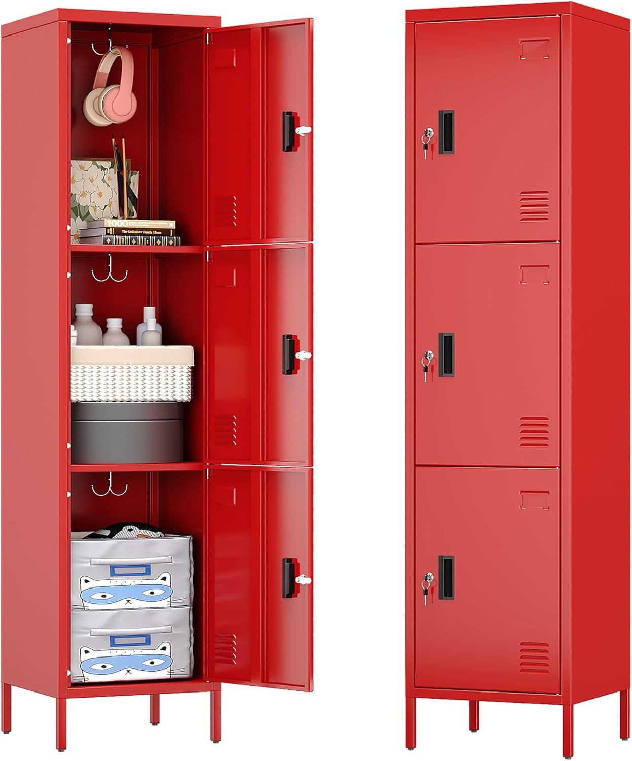 Metal Locker with Hooks and Ventilation Holes for Storage