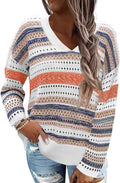 FEKOAFE Women's Striped Color Block V Neck Hoodie Sweater - Cozy Fall