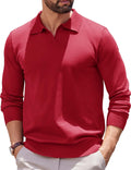 Long Sleeve Polo Shirts for Men Knit Polo Sweater - Lightweight Fit