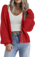 Chunky Knit Cropped Cardigan - Cozy Open Front V-Neck Sweater
