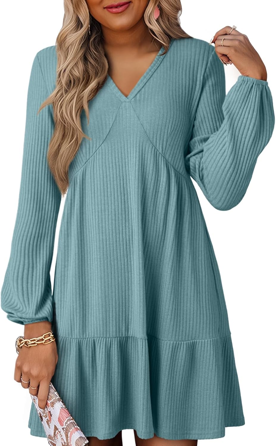 Dokotoo Fall Dresses for Women 2025 Long Sleeve V Neck Mini