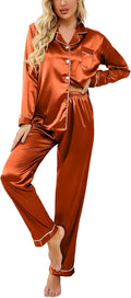 Ekouaer Women's Classic Button Down Satin Silk Pajama Set - Soft night