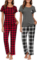 Ekouaer Womens Pajama Set 2-Pack Short Sleeve with Long
