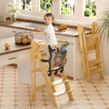 Foldable Toddler Tower Bamboo - Adjustable 2 Heights, Collapsible