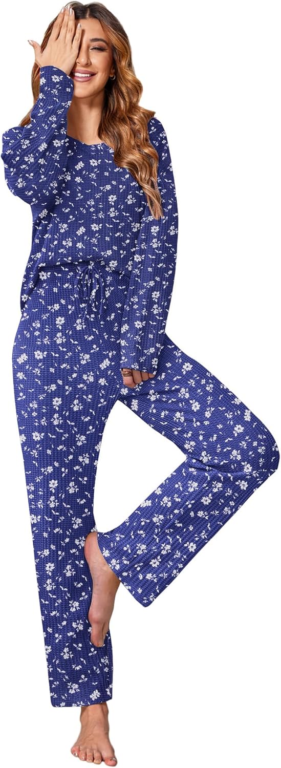 Ekouaer Women's Waffle Knit Pajama Sets for Cozy Comfort