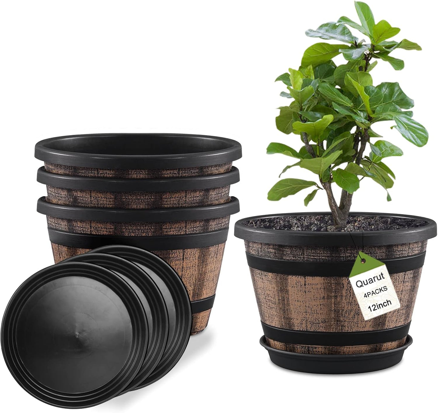 Quarut 12 inch Whiskey Barrel Planters Set of 4 for Home Garden