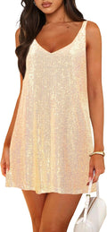 Women's Sequin Dress V Neck Mini Shift - Sparkly Party Dress