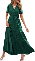 Mascomoda Womens Summer Swiss Dot Maxi Dress - Flowy Boho Wrap