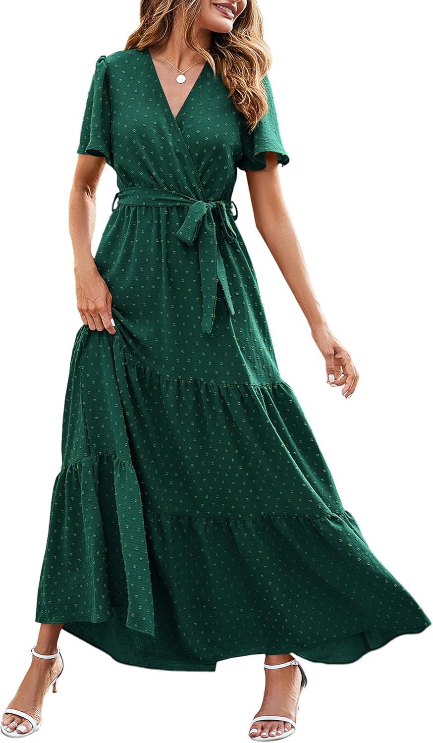 MASCOMODA Womens Summer Swiss Dot Maxi Dress for Weddings