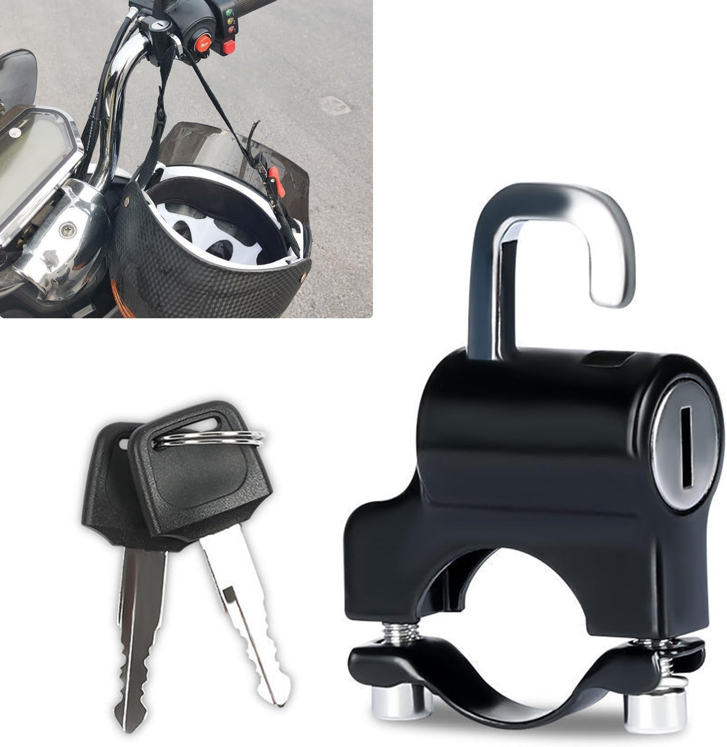 Helmet Security Lock with Hanging Hook - Rustproof & Waterproof - Black