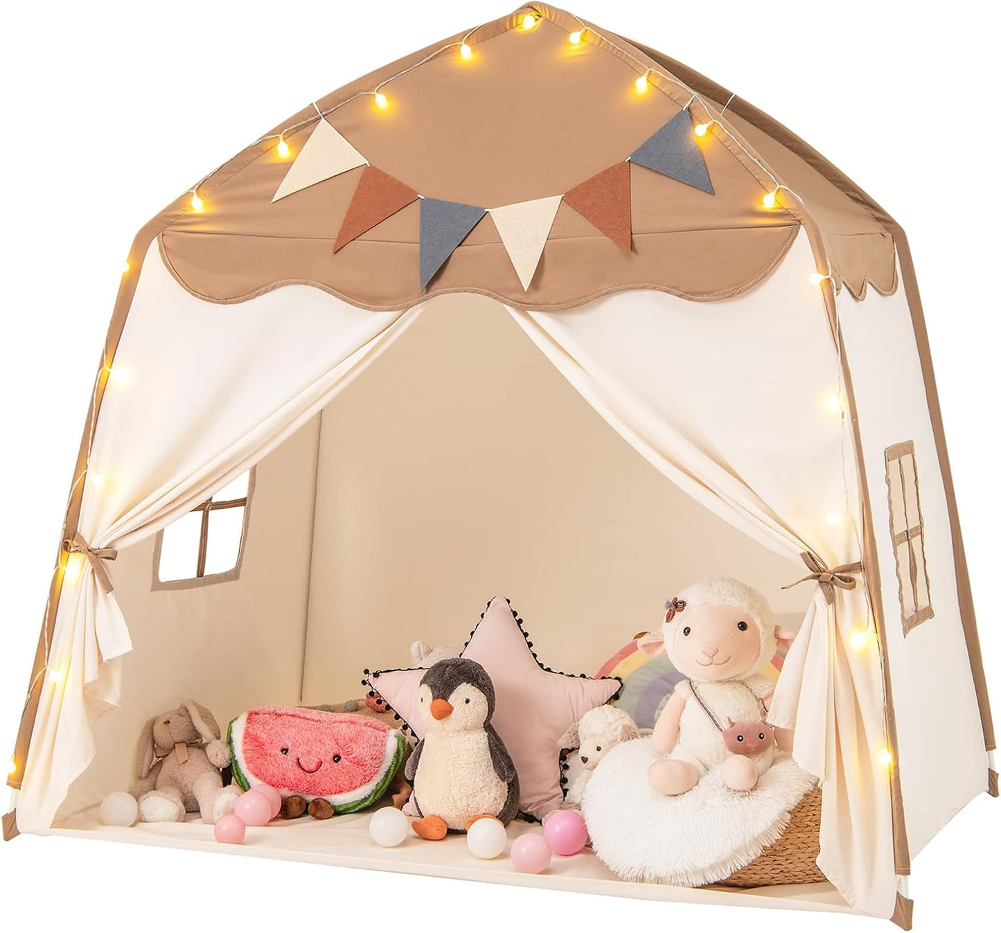 Costzon Kids Tent with Lights & Flags - Machine Washable Playhouse for Toddlers