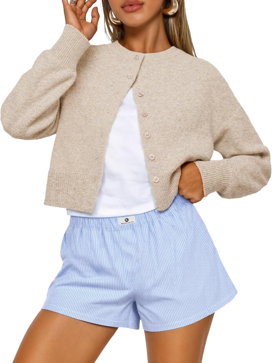 Trendy Queen Cropped Cardigan Sweaters for Women - Y2K Style