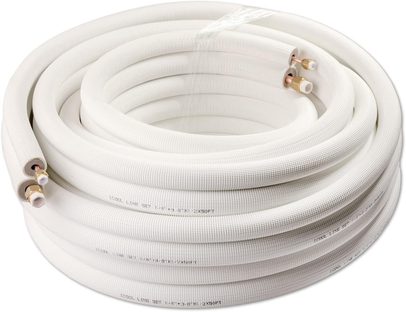 ICOOL 50 Ft. Twin Copper Line Set for HVAC, Insulated Coil for Efficient Cooling