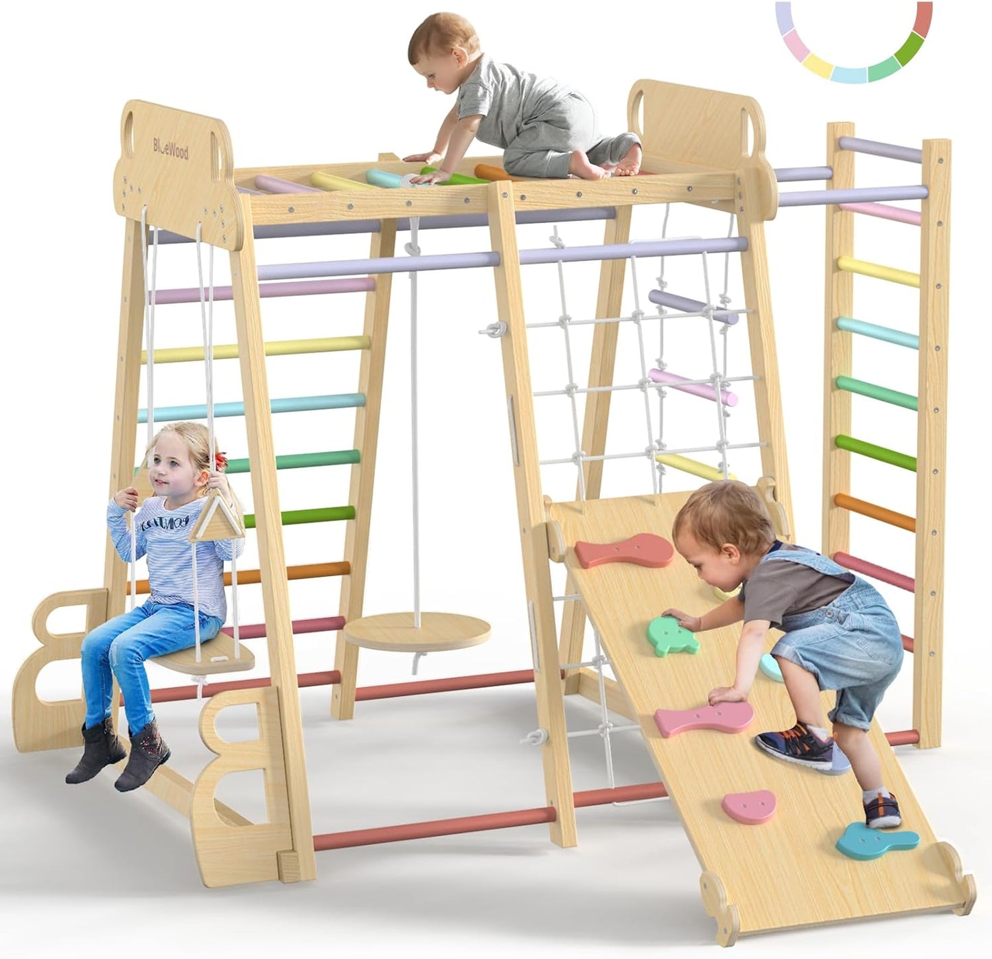 Upgraded Indoor Playground 9-in-1 Jungle Gym for Kids Fun
