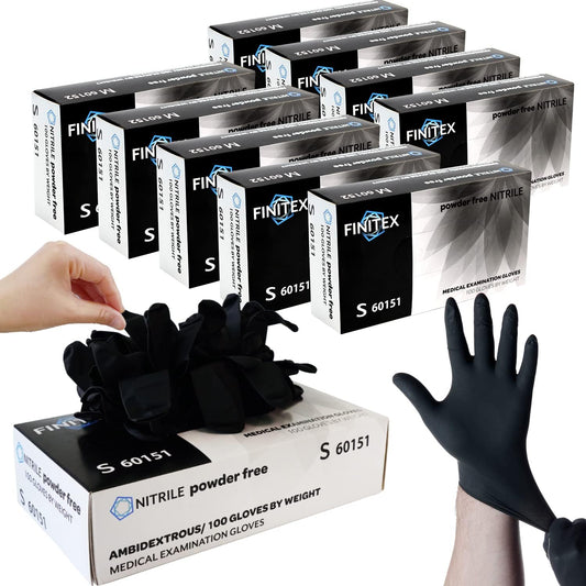 10 Boxes Black Nitrile Exam Gloves - Powder-free
