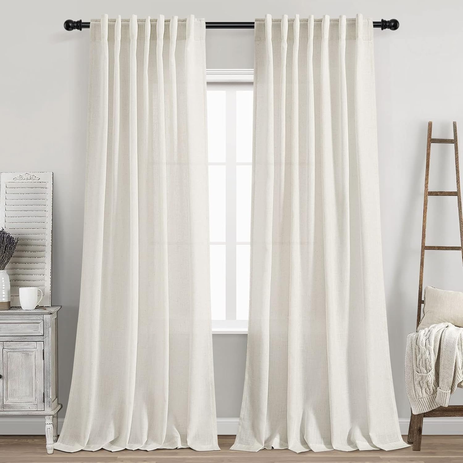 Cream Natural Linen Curtains for Living Room 90 Inch Length