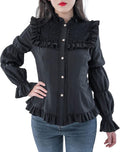 Nuoqi Victorian Blouse Womens Gothic Shirt - Ruffled Lotus Collar