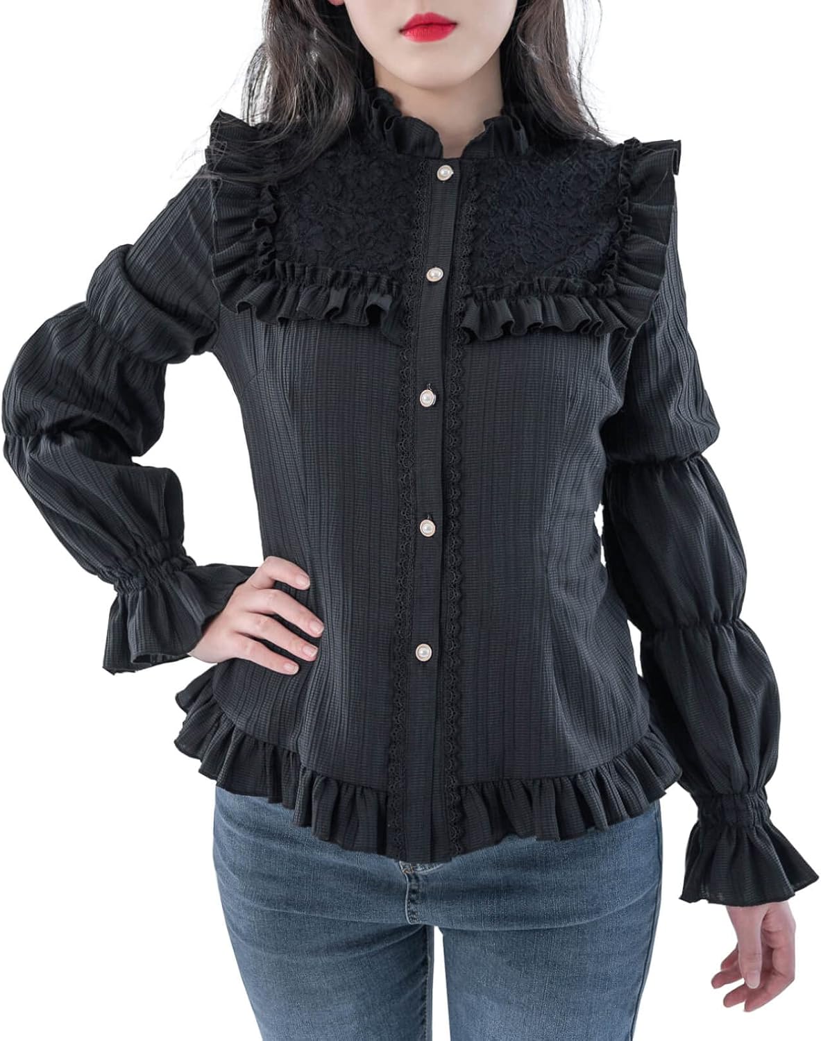 Nuoqi Victorian Blouse for Women - Gothic Vintage Ruffle Top