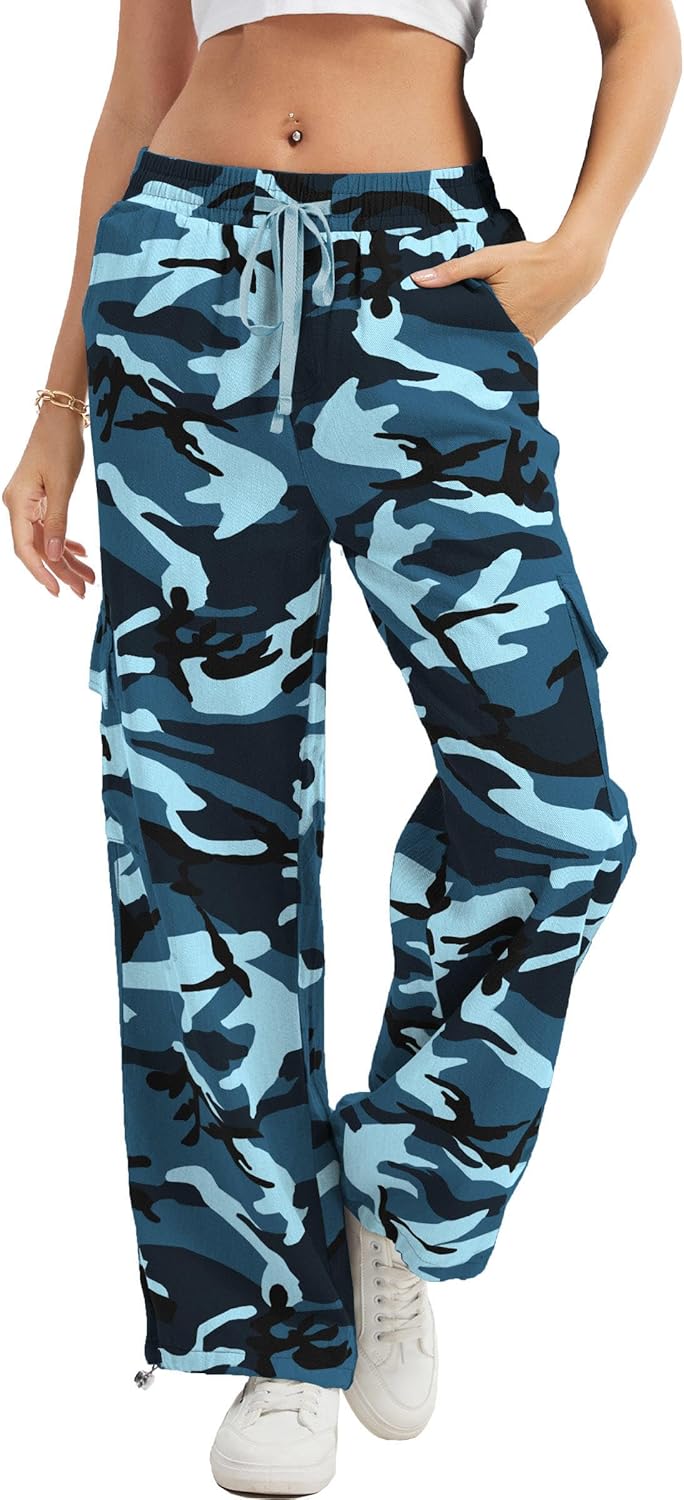 Camo Pants Women High Waisted Wide Leg Casual Y2K Style